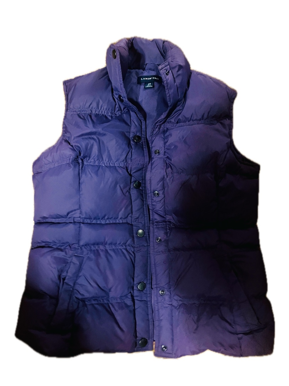 LANDS' END Women's Down Puffer Vest Quilted Purple Full Snap Size X-Small 2-4